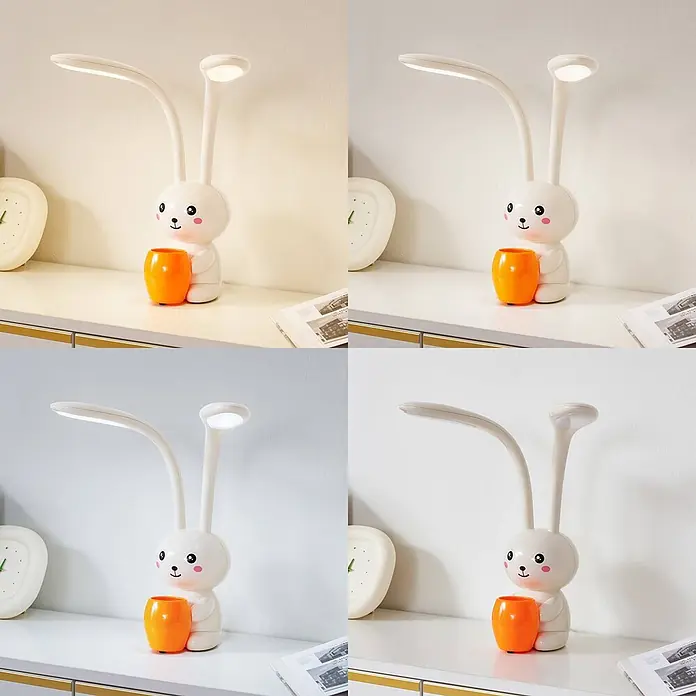 Lindby Tischleuchte Haas - creme / amber, creme / amber - Weiße Hasen-LED-Schreibtischlampe mit flexiblen Armen und orangefarbenem Stifthalter, mit verschiedenen Lichteinstellungen.