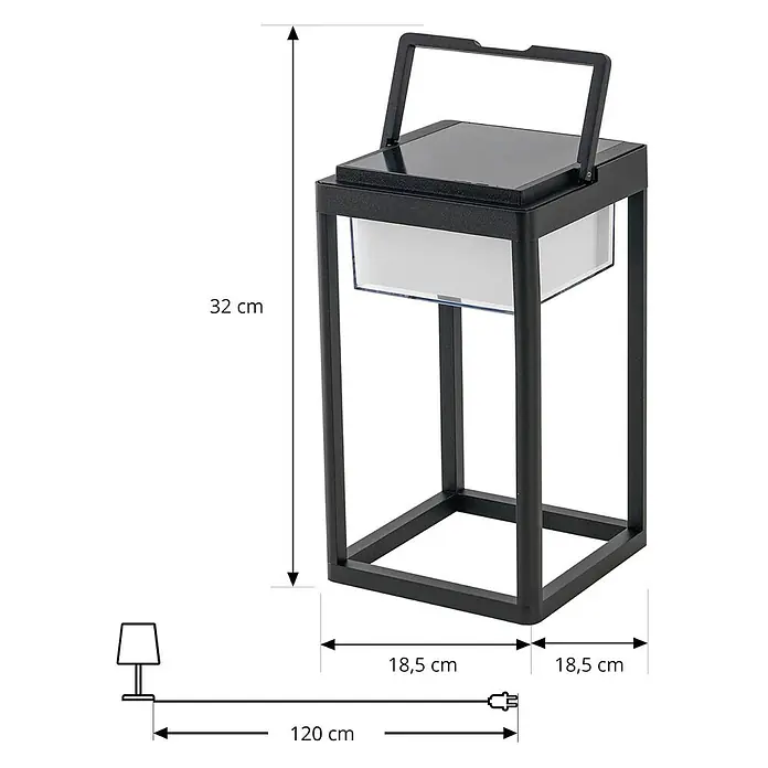 Lucande Tischleuchte Tilena - L x B x H: 18,5 x 18,5 x 32 cm, schwarz - Schwarze tragbare Laternenleuchte mit Griff und klarem/mattiertem Diffusor.