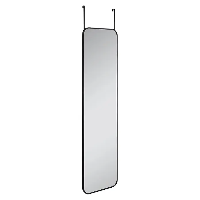 Türspiegel Beate - 31,5 x 123 cm, Schwarz - Hoher, rechteckiger Türspiegel mit schwarzem Rahmen und zwei oberen Haken.