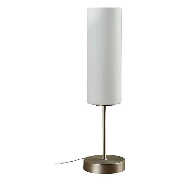 Lindby Tischleuchte Felice - L x B x H: 10 x 10 x 46 cm, alu / grau / zink, weiß / opal, E27 - Moderne Tischlampe mit mattweißem Zylinderschirm und gebürstetem Metallfuß.