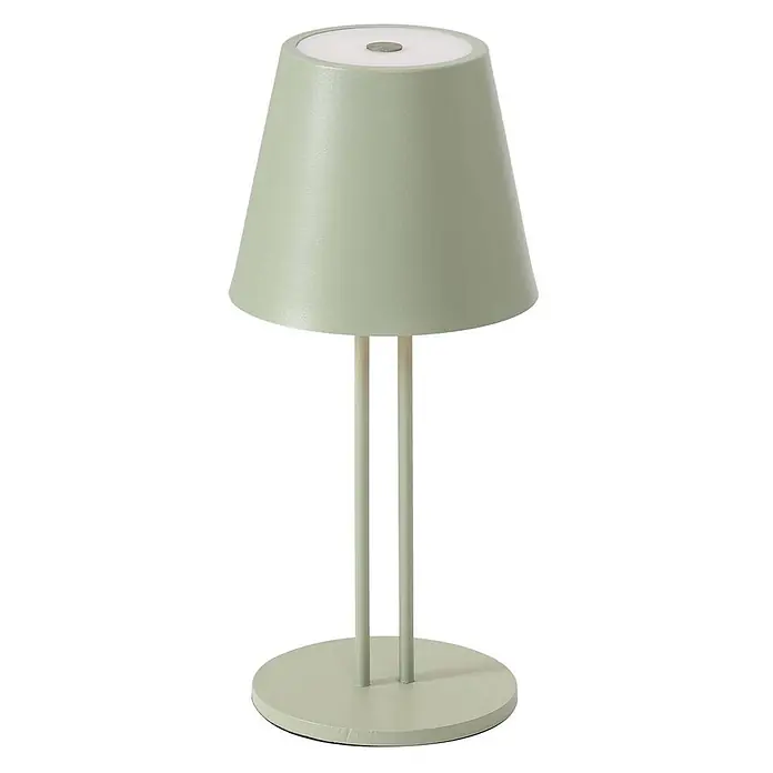 Lindby Tischleuchte Janea - L x B x H: 11,4 x 11,4 x 25 cm, grün, grün - Hellgrüne Tischlampe mit konischem Schirm, Doppelstangen und rundem Fuß, mit oberem Diffusor und Knopf.