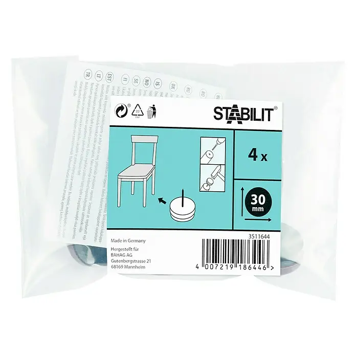 Stabilit Plastik-Gleiter - 30 mm, 4 Stk., Braun, Mit Stift - Filzgleiter-Set von Stabilit, 4 Stück, 30mm Durchmesser. Ideal zum Schutz von Böden vor Kratzern und Beschädigungen.