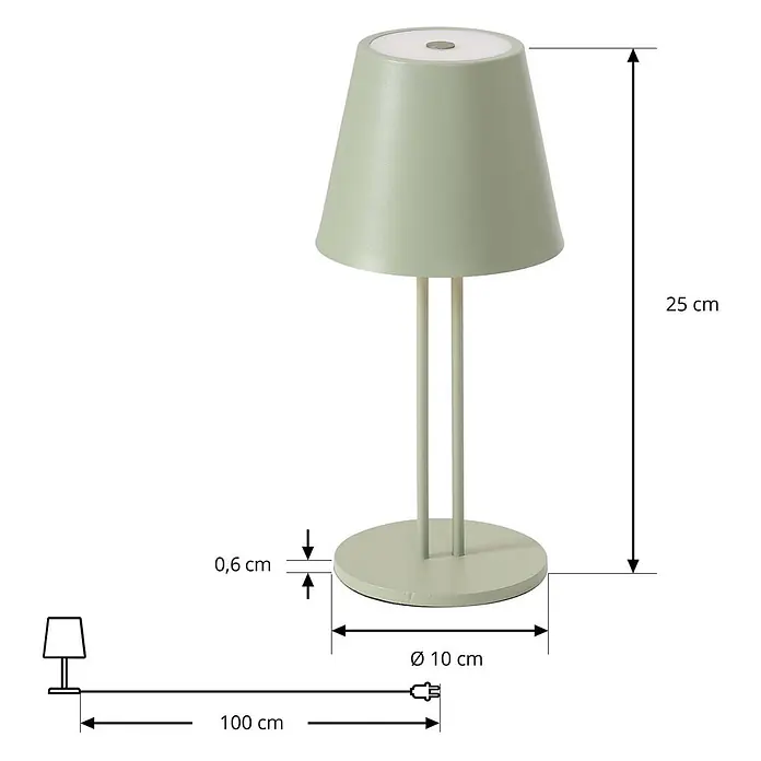 Lindby Tischleuchte Janea - L x B x H: 11,4 x 11,4 x 25 cm, grün, grün - Salbeigrüne Tischlampe mit konischem Schirm und rundem Sockel, 25 cm hoch.