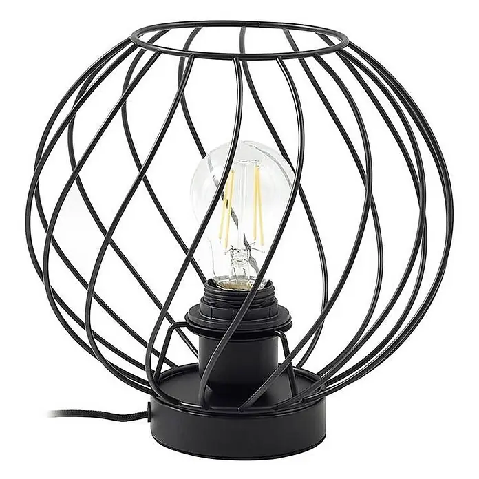 Lindby Tischleuchte Danika - schwarz, E27 - Schwarze Tischlampe aus Metallgeflecht mit sichtbarer LED-Glühbirne im Edison-Stil.