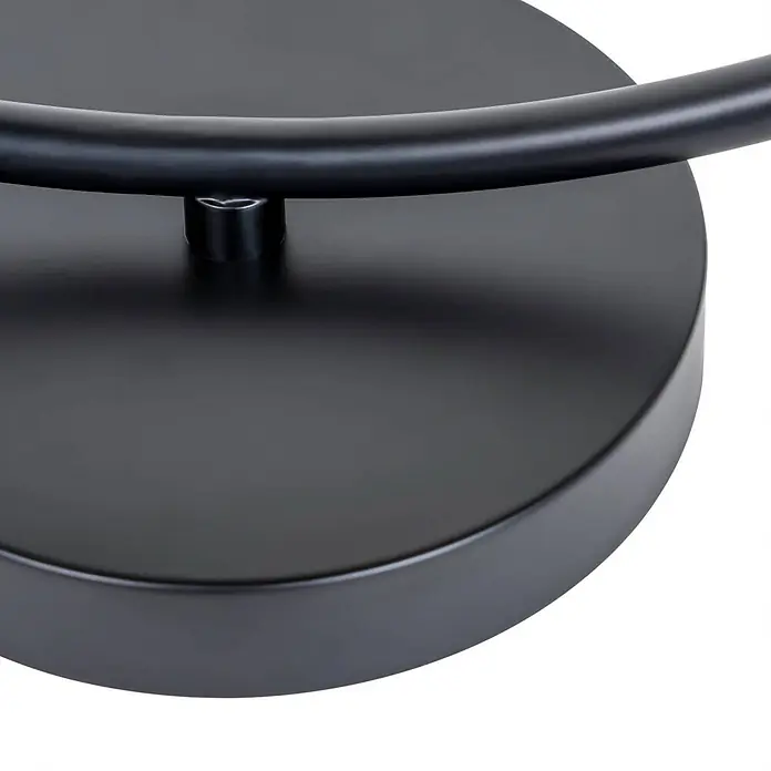 Lucande Tischleuchte Linnard - L x B x H: 45 x 45 x 50 cm, schwarz, E27 - Mattschwarzer runder Sockel mit gebogenem Metallarm, Teil einer modernen Leuchte.