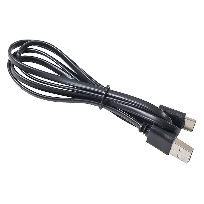 Lindby Tischleuchte Gomba - schwarz - Schwarzes, aufgerolltes USB-A-auf-USB-C-Kabel mit Kabelbinder.