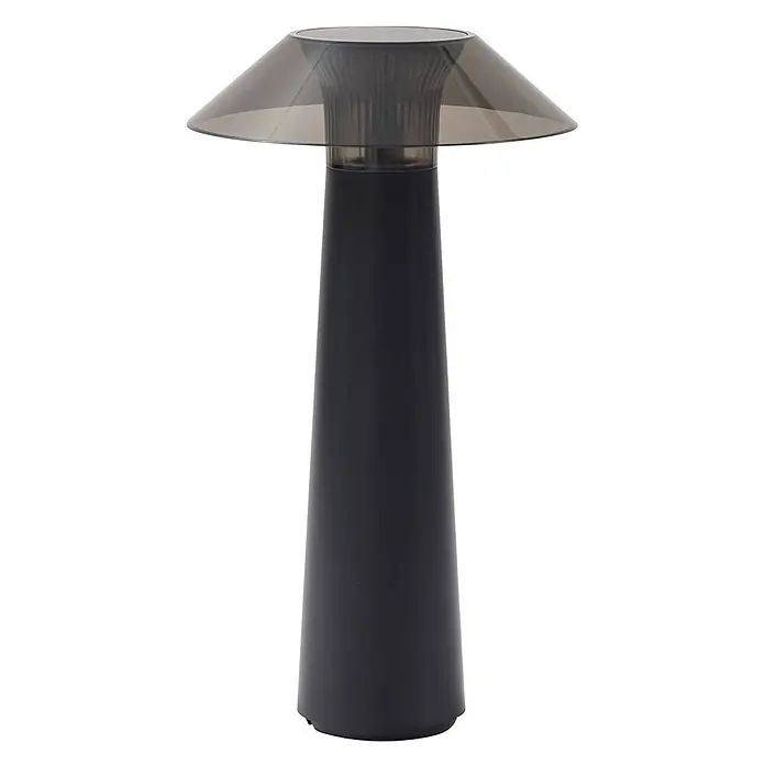 Lindby Tischleuchte Gomba - schwarz - Moderne dunkelgraue Tischleuchte mit konischem Fuß und lichtdurchlässigem Schirm.