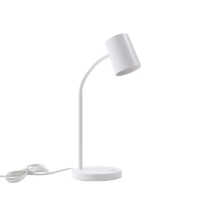 Lindby Tischleuchte Radka - L x B x H: 14,2 x 14,2 x 40,5 cm, weiß / opal, weiß / opal, GU10 - Weiße Schreibtischlampe mit flexiblem Hals, zylindrischem Kopf und rundem Fuß, mit aufgerolltem Stromkabel.