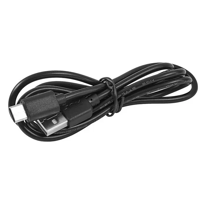 Lindby Tischleuchte Linor - schwarz - Schwarzes aufgerolltes USB-Kabel mit USB-C- und USB-A-Anschlüssen.
