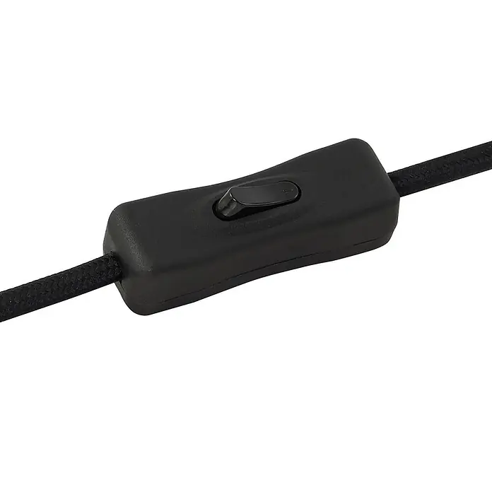 Lindby Tischleuchte Edion - schwarz, schwarz, E14 - Schwarzer Schnurzwischenschalter mit Wippe an einem geflochtenen Kabel zur Steuerung elektrischer Geräte.