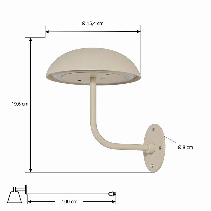 Arcchio Tischleuchte Thenra - L x B x H: 15,4 x 15,4 x 9,5 cm, creme / amber, creme / amber - Creme-farbene Wandleuchte mit kuppelförmigem Schirm und gebogenem Arm, inklusive Stromkabel.