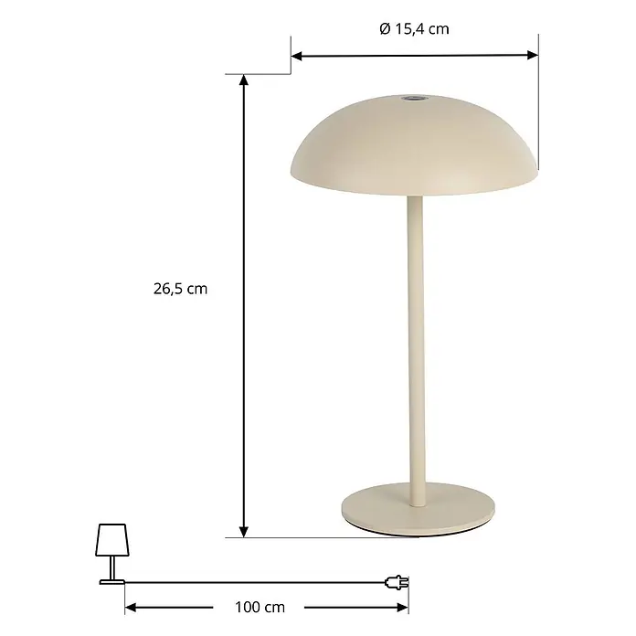 Arcchio Tischleuchte Thenra - L x B x H: 15,4 x 15,4 x 9,5 cm, creme / amber, creme / amber - Cremefarbene Tischleuchte, 26,5 cm hoch, mit gewölbtem Schirm (Ø 15,4 cm) und 100 cm Kabel.
