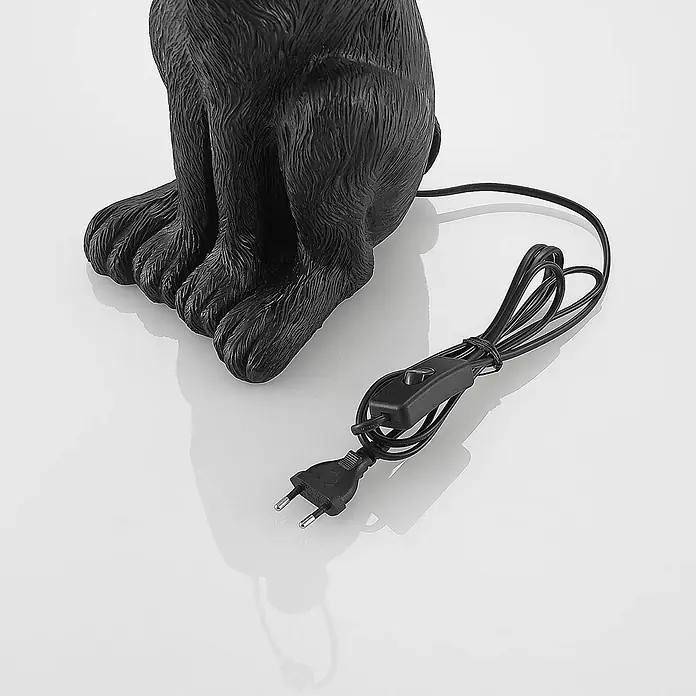 Lindby Tischleuchte Lorentina - L x B x H: 24 x 24 x 56 cm, schwarz, E27 - Schwarzer, texturierter Tierlampenfuß mit Vorderpfoten, Elektrokabel, Schalter und zweipoligem Eurostecker.