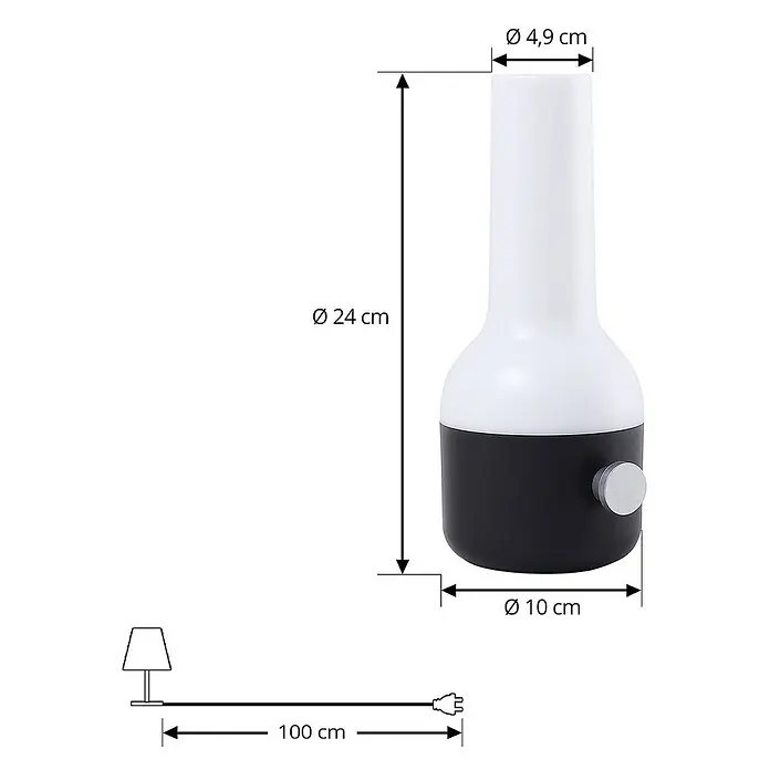 Lindby Tischleuchte Isaline - schwarz, weiß / opal - Eine weiß-schwarze Tischleuchte mit silbernem Knopf. Sie ist 24 cm hoch, 10 cm Durchmesser und hat ein 100 cm langes Kabel.