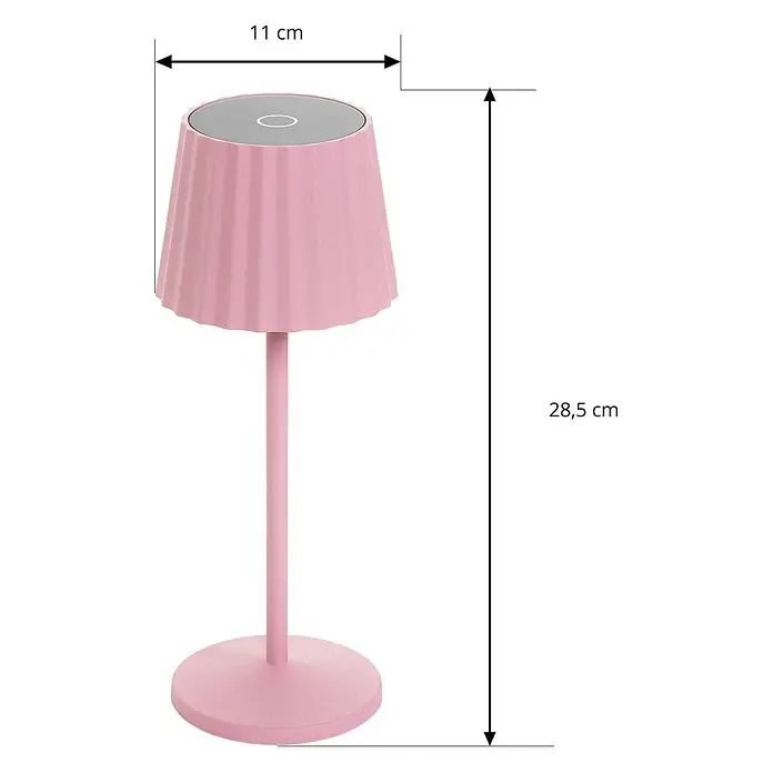 Lindby Tischleuchte Esali - L x B x H: 11 x 11 x 28,5 cm, violett / pink / rose, violett / pink / rose - Rosa Tischlampe mit plissiertem Schirm und rundem Sockel. Maße: 11 cm breit, 28,5 cm hoch.