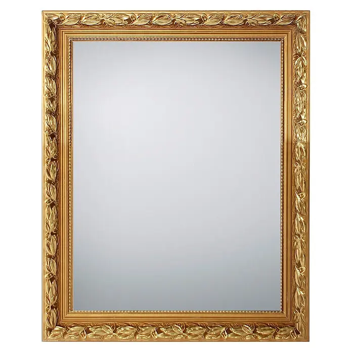 Rahmenspiegel Sonja - 55 x 70 cm, Gold, Holz - Verzierte goldene Rahmen mit Spiegel, mit zartem Blattmuster.