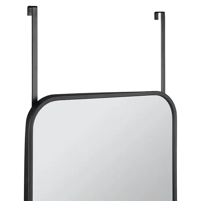 Türspiegel Beate - 31,5 x 123 cm, Schwarz - Schwarzer Metallrahmen-Spiegel mit abgerundeten Ecken und zwei integrierten Türhaken zum Aufhängen.