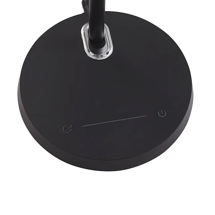 Lindby Tischleuchte Valtorin - L x B x H: 41,8 x 17,8 x 45,7 cm, schwarz, schwarz - Schwarzer runder Lampenfuß mit Chrom-Akzent. Mit Touch-Bedienelementen für Ein/Aus, Schlafmodus und Lichtintensität.
