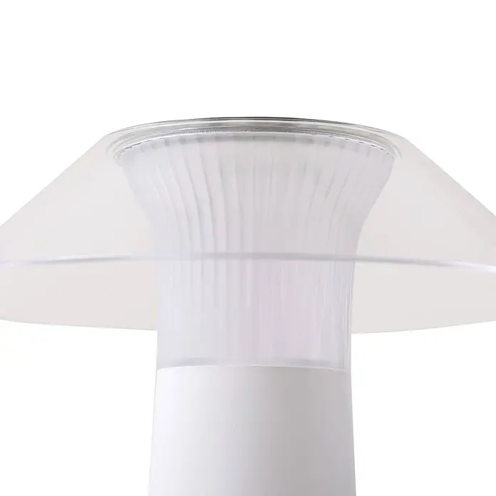 Lindby Tischleuchte Gomba - weiß / opal - Weiße Tischlampe mit transluzentem, geripptem Diffusor und klarem, breitem Schirm.