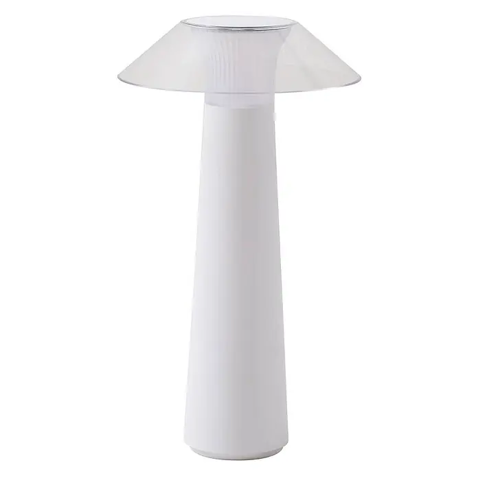 Lindby Tischleuchte Gomba - weiß / opal - Weiße pilzförmige Tischlampe mit konischem Sockel und klarem, plissiertem Schirm.