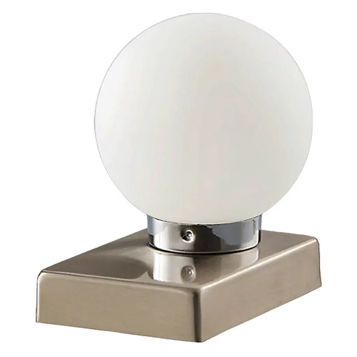 Lindby Tischleuchte Naomi - alu / grau / zink, weiß / opal, E14 - Moderne Leuchte mit weißem Kugelglas und rechteckigem, gebürstetem Metallsockel.