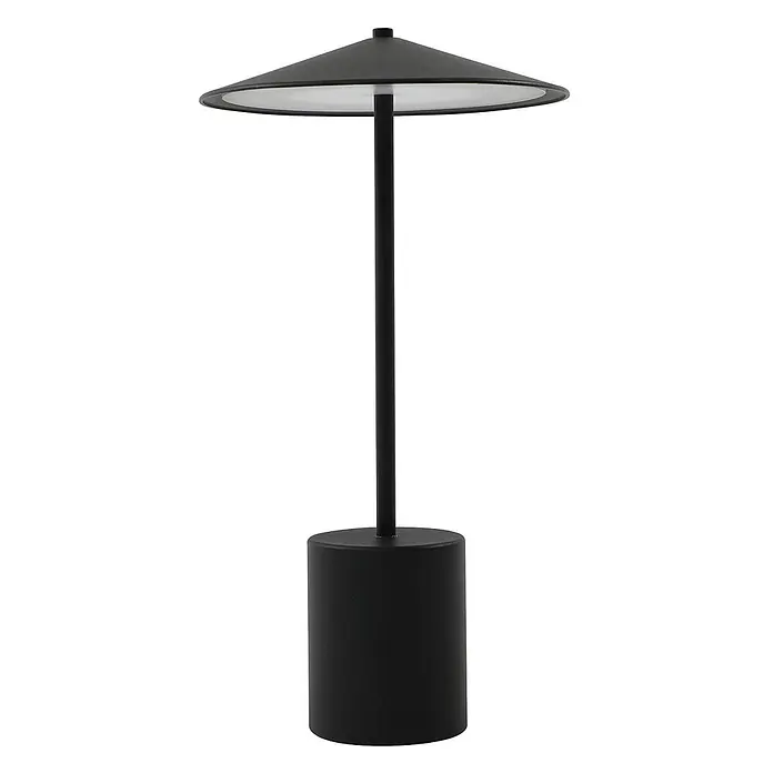 Lindby Tischleuchte Ayva - schwarz, schwarz - Schwarze, moderne Tischleuchte mit flachem, rundem Schirm und zylindrischem Sockel.