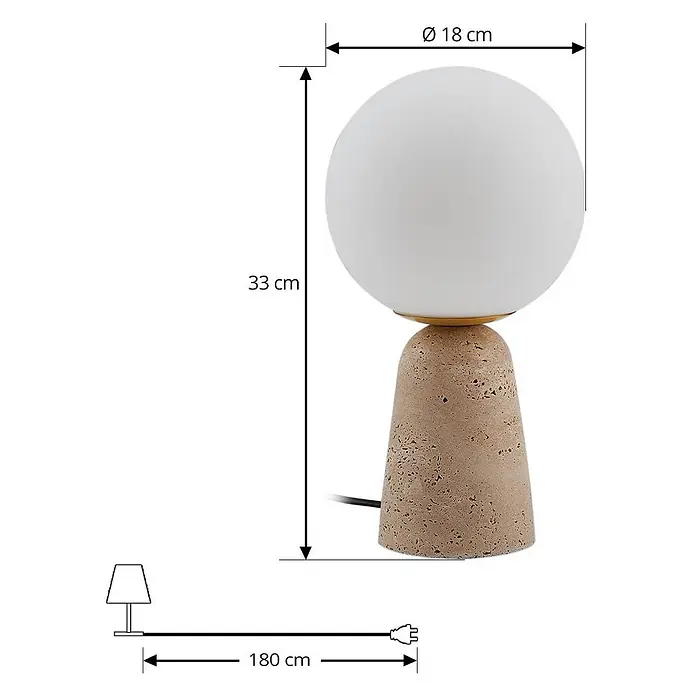 Lindby Tischleuchte Kirstan - creme / amber, weiß / opal, E27 - Tischlampe mit weißem Kugeldiffusor und strukturiertem beigefarbenem Konusfuß, 33 cm hoch mit 18 cm Durchmesser Kugel.
