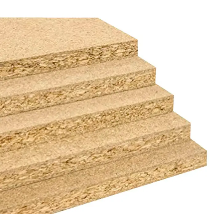 Simonrack Simonclick Estante de madera - L x An x Al: 60 x 60 x 1,2 cm, Tablero de aglomerado - Vista de tableros de aglomerado apilados, aptos para la fabricación de muebles o la renovación.