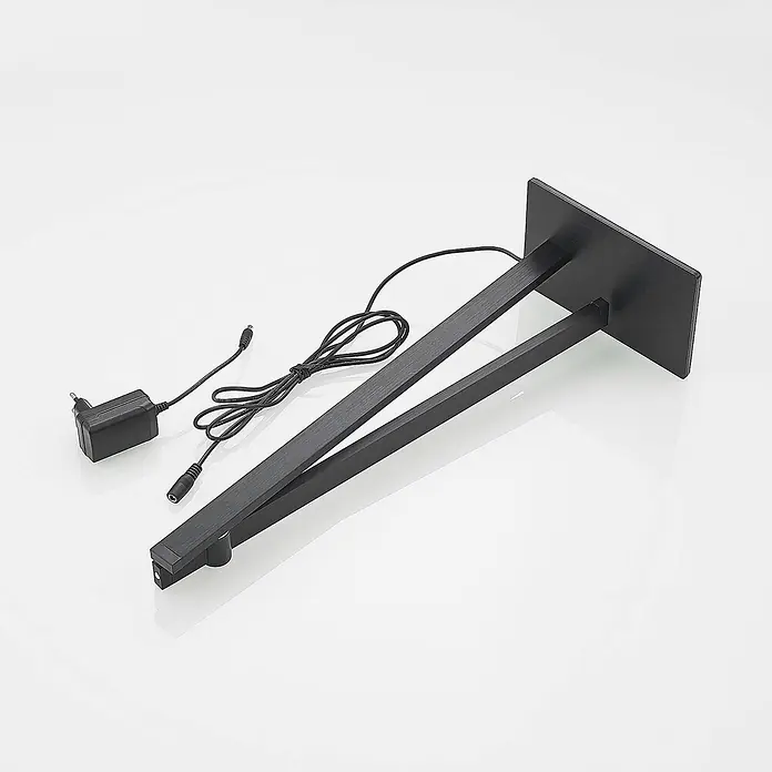Lucande Tischleuchte Wasko - L x B x H: 45,5 x 12 x 47 cm, schwarz, schwarz - Moderne schwarze LED-Lampe, zusammengeklappt, mit Netzteil und Kabel.