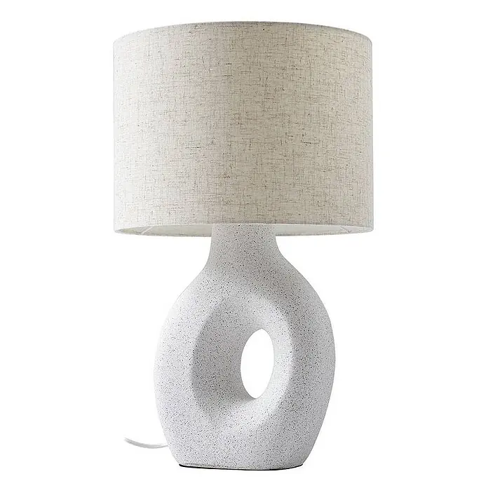Lindby Tischleuchte Thalassia - weiß / opal, weiß / opal, E27 - Moderne Tischlampe mit beigem Stoffschirm und texturiertem weißen, hohlen Keramikfuß.