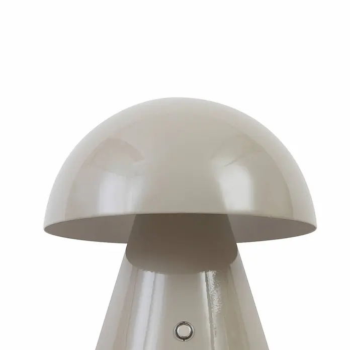 Lindby Tischleuchte Nevijo - alu / grau / zink, alu / grau / zink - Glänzende hellbeige pilzförmige Tischlampe mit gewölbtem Schirm und konischem Fuß.