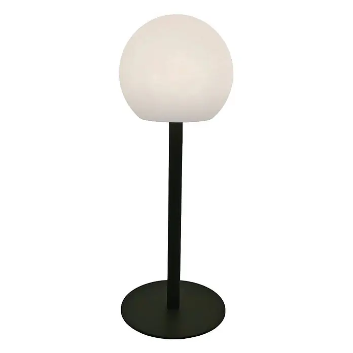 Lindby Tischleuchte Eleia - L x B x H: 16,5 x 16,5 x 44 cm, grün, weiß / opal - Weiße kugelförmige Tischleuchte mit schwarzem Stiel und rundem Sockel.