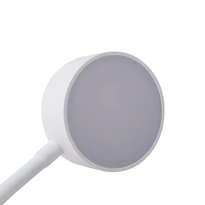 Lindby Tischleuchte Maori - L x B x H: 13 x 13 x 38,5 cm, weiß / opal, weiß / opal - Weiße, runde LED-Leuchte mit diffuser Vorderseite, an einem flexiblen Arm befestigt.