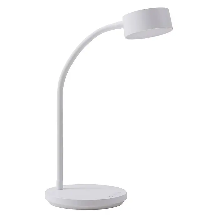 Lindby Tischleuchte Maori - L x B x H: 13 x 13 x 38,5 cm, weiß / opal, weiß / opal - Weiße Schreibtischlampe mit gebogenem Arm und rundem Fuß, ideal für gezielte Beleuchtung.