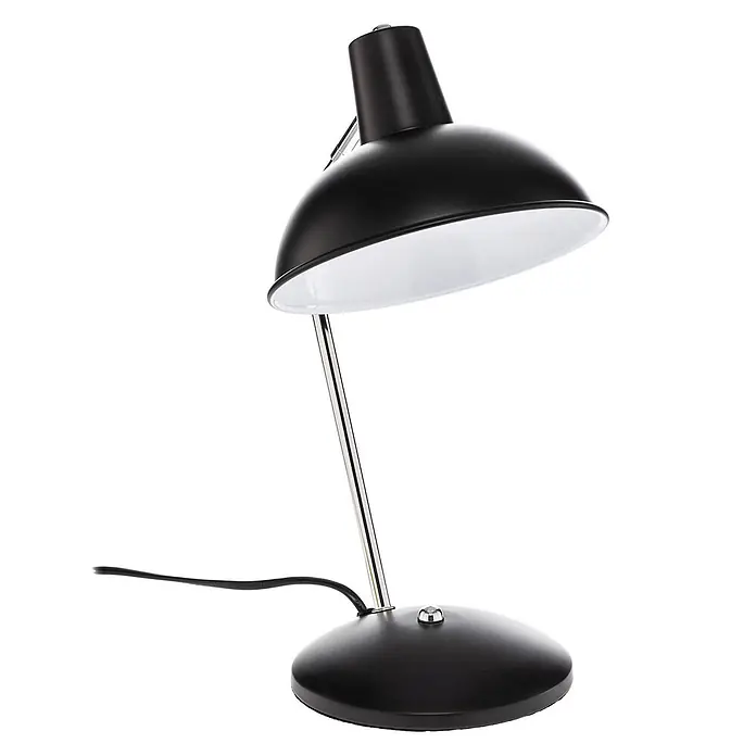 Lindby Tischleuchte Jamelia - L x B x H: 19 x 19 x 37 cm, schwarz, schwarz, E14 - Schwarze Metall-Schreibtischlampe mit Chromstiel und weißer Innenseite des Schirms.
