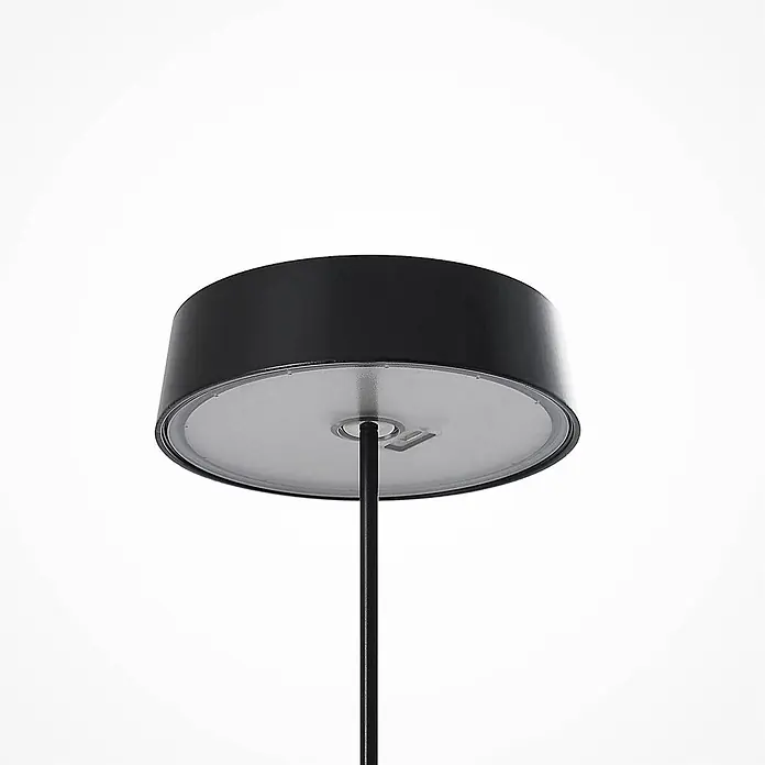 Lucande Tischleuchte Tibia - L x B x H: 12 x 12 x 29,5 cm, schwarz, schwarz - Schwarze runde Leuchte mit silbernem Diffusor und zentraler schwarzer Stange.