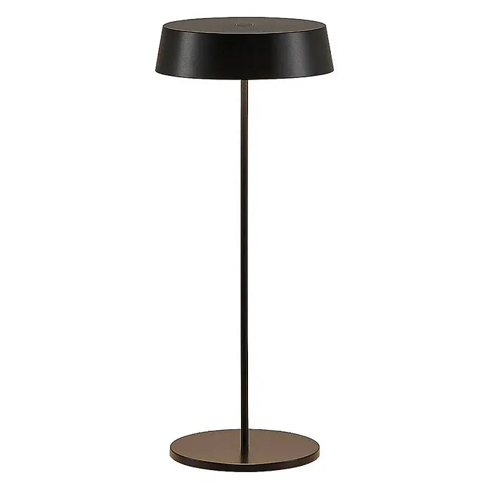 Lucande Tischleuchte Tibia - L x B x H: 12 x 12 x 29,5 cm, schwarz, schwarz - Elegante schwarze Metall-Tischleuchte mit dünnem Stiel und flachem, rundem Schirm.