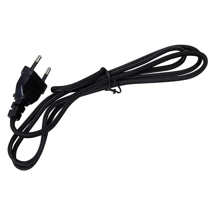 Lucande Tischleuchte Lysias - schwarz, schwarz, GU10 - Schwarzes geflochtenes Netzkabel mit 2-poligem Eurostecker, aufgerollt und fixiert.
