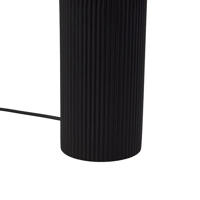 Lindby Tischleuchte Sorscha - schwarz, schwarz, E27 - Schwarzer, geriffelter zylindrischer Lampenfuß mit Stromkabel.