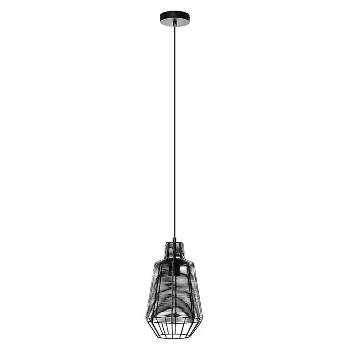 Lucande Pendelleuchte Tinko - L x B x H: 20 x 20 x 34,5 cm, schwarz, Schwarz, E27 - Schwarze Drahtkäfig-Pendelleuchte, von einer Deckenrosette abgehängt.