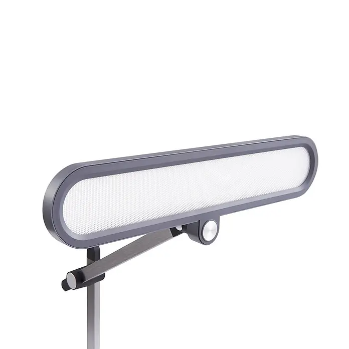 Lindby Tischleuchte Elvir - L x B x H: 57,5 x 19,9 x 53 cm, alu / grau / zink, alu / grau / zink - Graue ovale LED-Lichtleiste mit weißem strukturiertem Diffusor an einem verstellbaren Metallarm.