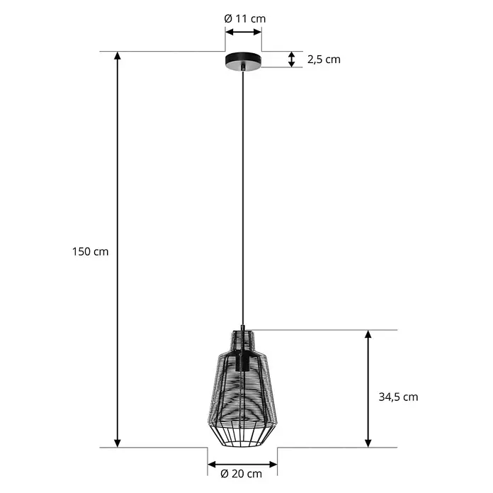 Lucande Pendelleuchte Tinko - L x B x H: 20 x 20 x 34,5 cm, schwarz, Schwarz, E27 - Schwarze Pendelleuchte aus Metallgeflecht im modernen Industriedesign, mit allen Maßen.