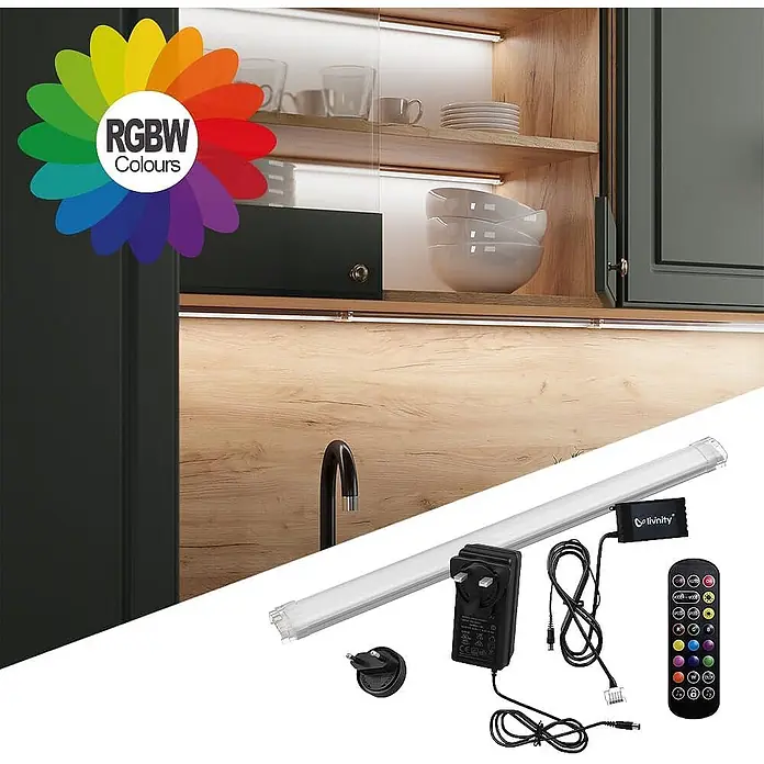 Vicco Küchenzeile Raul Weiß Hochglanz/Weiß, AP Marmor mit LED-Leisten - Breite: 240 cm, Weiß Hochglanz, Ohne Elektrogeräte - RGBW LED Unterbauleuchten-Set mit Lichtleiste, Netzteil und Fernbedienung, beleuchtet Küchenschränke.