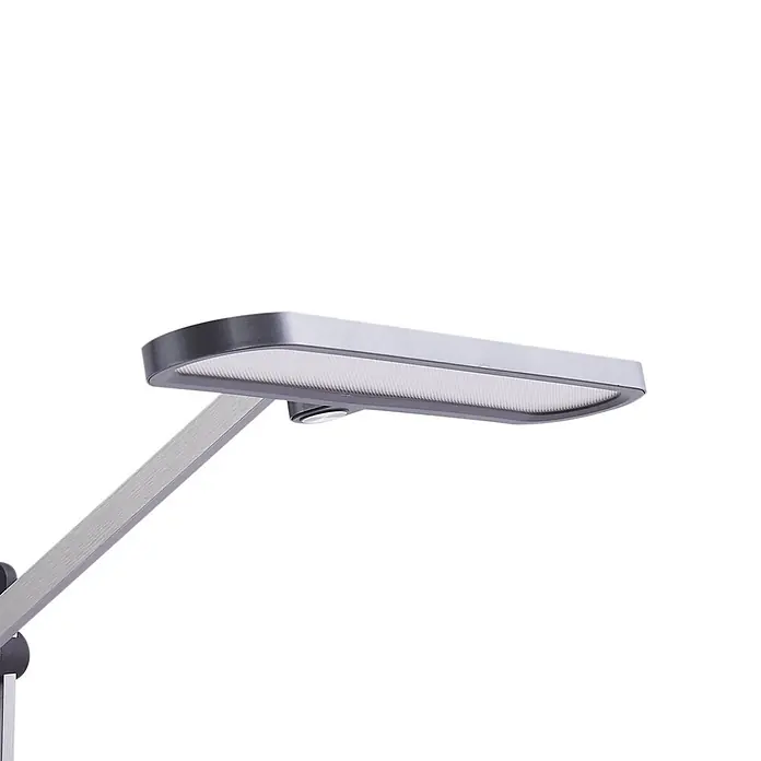Lindby Tischleuchte Elvir - L x B x H: 57,5 x 19,9 x 53 cm, alu / grau / zink, alu / grau / zink - Schlichter silbergrauer LED-Lampenkopf mit strukturiertem Diffusor und gebürstetem Metallarm.