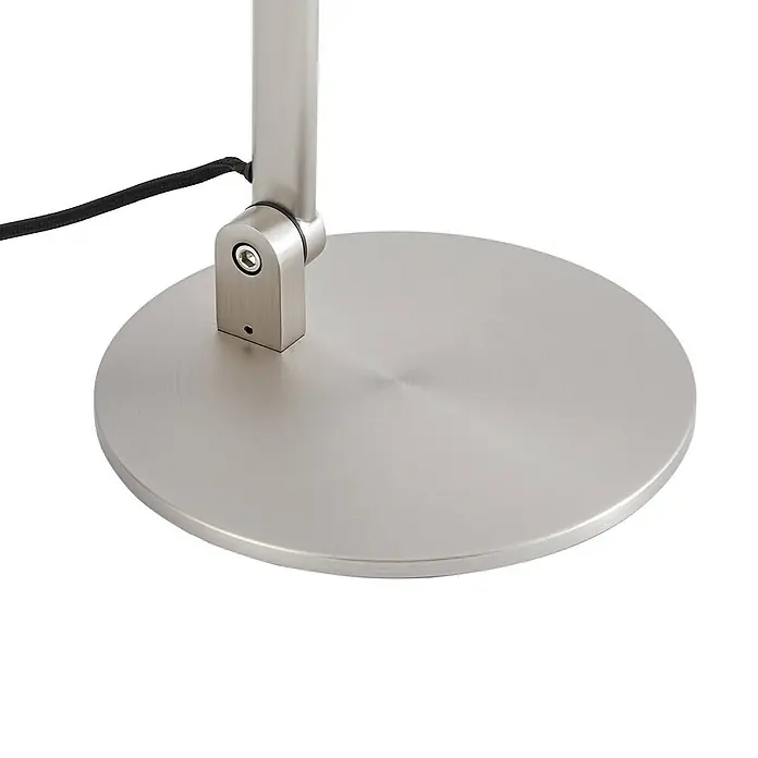 Lucande Tischleuchte Silka - alu / grau / zink, alu / grau / zink, E27 - Gebürsteter Metall-Lampenfuß mit klappbarem Vertikalständer und schwarzem Stromkabel.