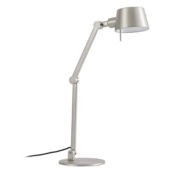Lucande Tischleuchte Silka - alu / grau / zink, alu / grau / zink, E27 - Verstellbare Schreibtischlampe aus gebürstetem Metall mit konischem Schirm.