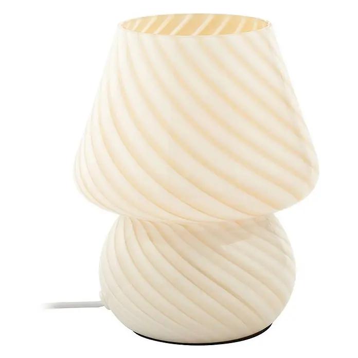 Lindby Tischleuchte Andriana - gelb / orange, gelb / orange, E14 - Pilzförmige Tischleuchte aus cremefarbenem Glas mit Spiralmuster.