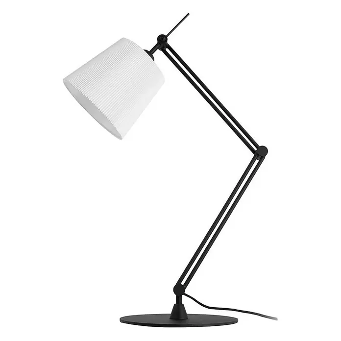 Lucande Tischleuchte Caelia - L x B x H: 22 x 69 x 64,5 cm, schwarz, weiß / opal, E27 - Schwarze, verstellbare Schreibtischlampe mit weißem, plissiertem Kegelschirm.