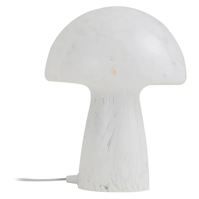Lindby Tischleuchte Hubi - L x B x H: 22 x 22 x 28 cm, weiß / opal, weiß / opal, E27 - Weiße Pilzlampe aus marmoriertem Glas mit Kabel.