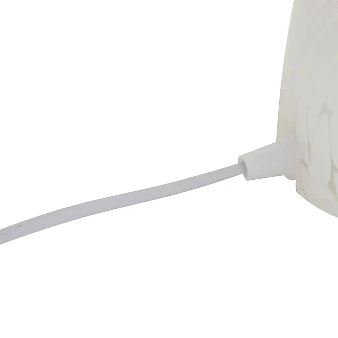 Lindby Tischleuchte Hubi - L x B x H: 22 x 22 x 28 cm, weiß / opal, weiß / opal, E27 - Weißes Stromkabel, das durch eine gerippte Kabelverschraubung in ein weißes Leuchtengehäuse geführt wird.